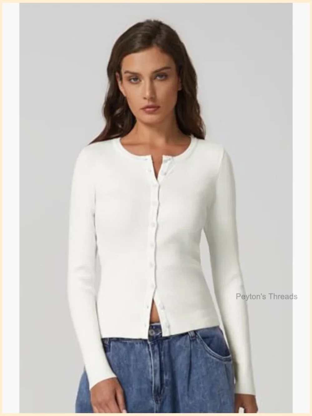 Long Sleeve Crewneck Cardigan Sweater Lightweight Button Down Knit Top